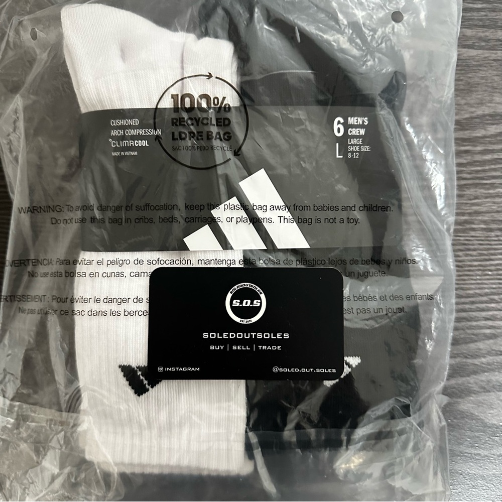 adidas Men's Athletic Cushioned Crew Socks (6 Pack) - SIZE LARGE (US 8-12)